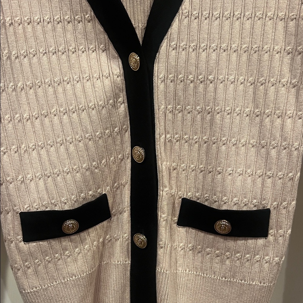 Adrianna Papell tan Cardigan with Black and gold Accents - Picture 6 of 10